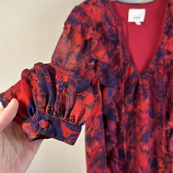 Cinq a Sept Womens Livie Long Sleeve Tiered Dress Size 00 Flowy Romantic Sheer - Picture 12 of 16